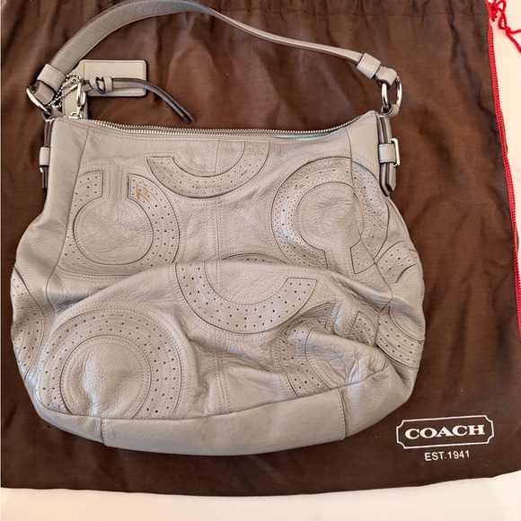 Coach Light Gray Leather Shoulder Bag - Picture 2 of 3